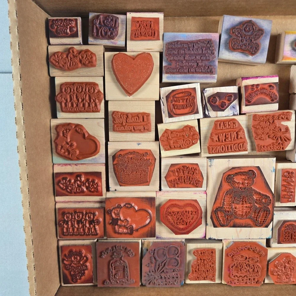 Vintage 1990s Stampin Up Wood Mounted Rubber Stamps Large Lot 50+ Retired